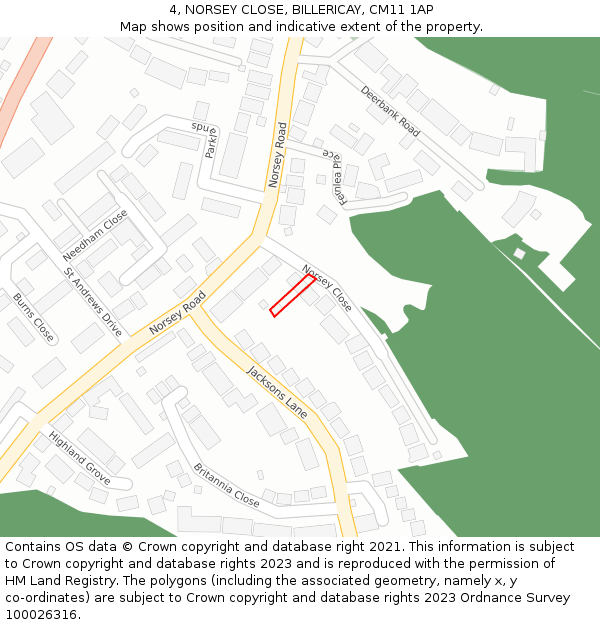 4, NORSEY CLOSE, BILLERICAY, CM11 1AP: Location map and indicative extent of plot