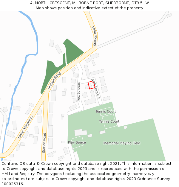 4, NORTH CRESCENT, MILBORNE PORT, SHERBORNE, DT9 5HW: Location map and indicative extent of plot