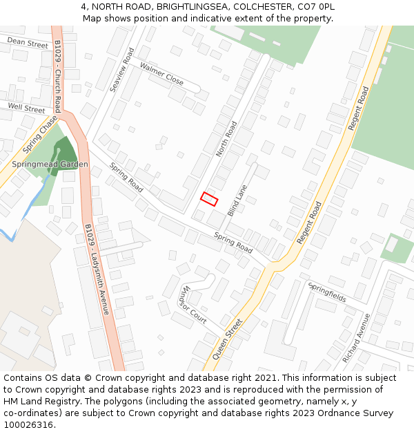 4, NORTH ROAD, BRIGHTLINGSEA, COLCHESTER, CO7 0PL: Location map and indicative extent of plot