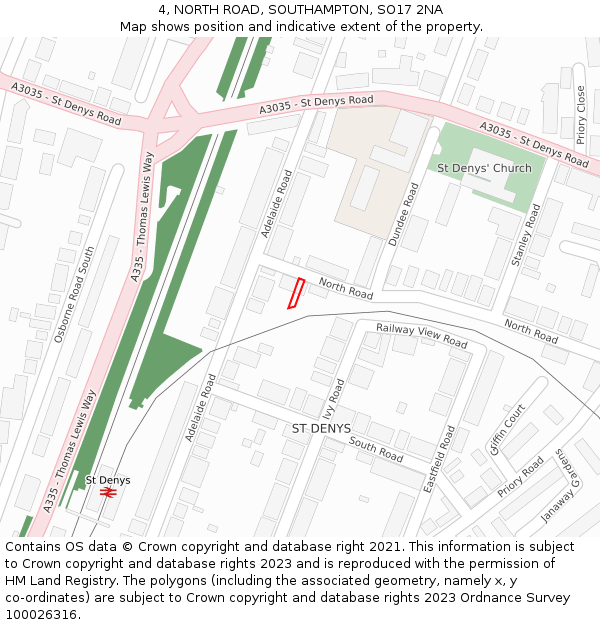 4, NORTH ROAD, SOUTHAMPTON, SO17 2NA: Location map and indicative extent of plot