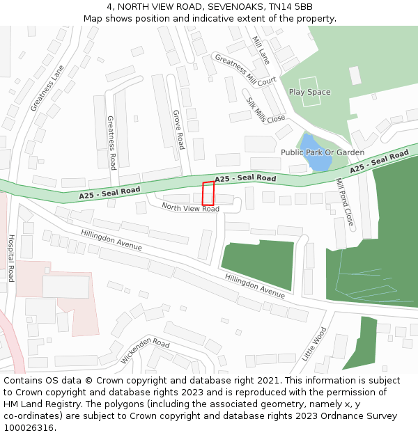 4, NORTH VIEW ROAD, SEVENOAKS, TN14 5BB: Location map and indicative extent of plot