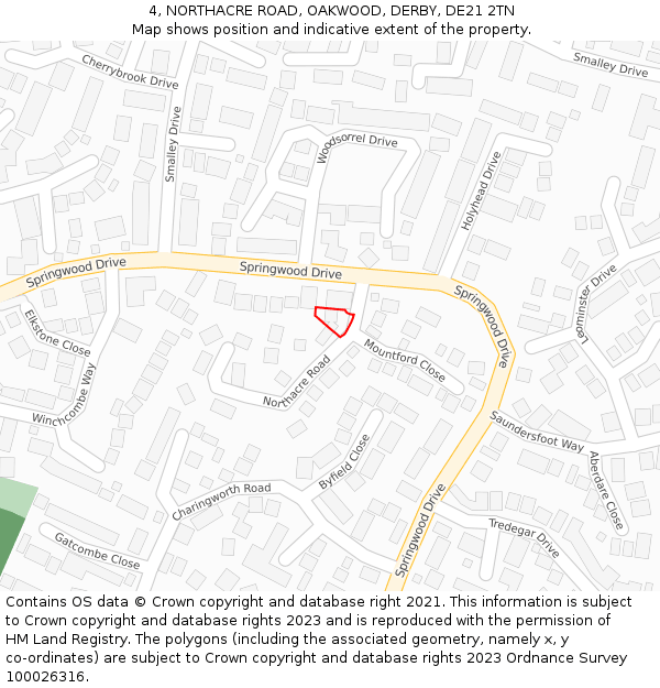 4, NORTHACRE ROAD, OAKWOOD, DERBY, DE21 2TN: Location map and indicative extent of plot