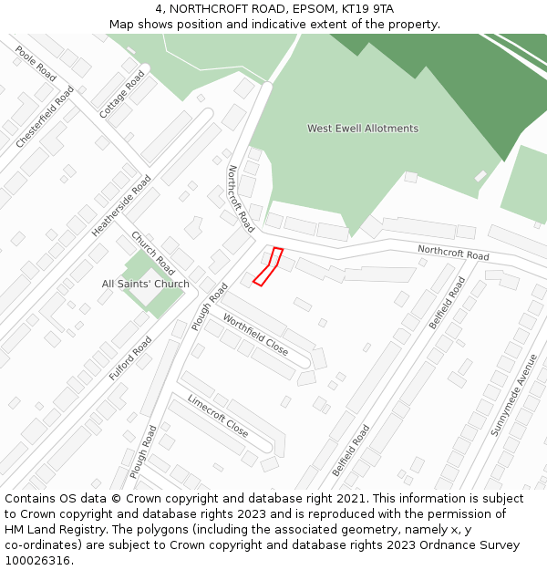 4, NORTHCROFT ROAD, EPSOM, KT19 9TA: Location map and indicative extent of plot