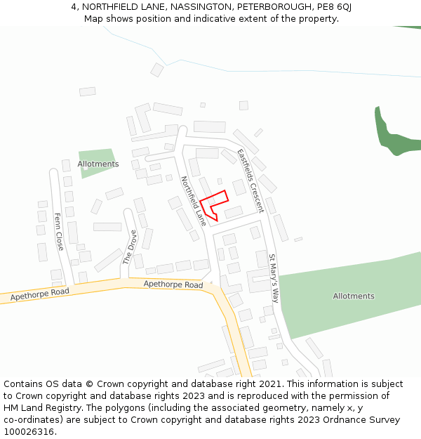 4, NORTHFIELD LANE, NASSINGTON, PETERBOROUGH, PE8 6QJ: Location map and indicative extent of plot
