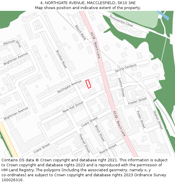 4, NORTHGATE AVENUE, MACCLESFIELD, SK10 3AE: Location map and indicative extent of plot