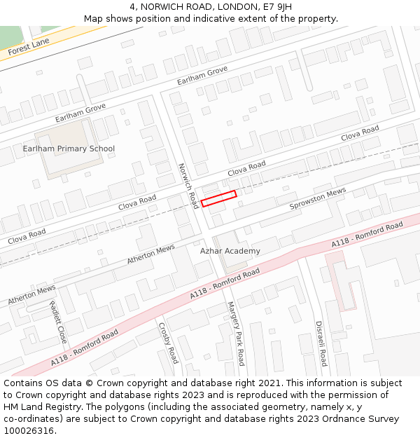 4, NORWICH ROAD, LONDON, E7 9JH: Location map and indicative extent of plot