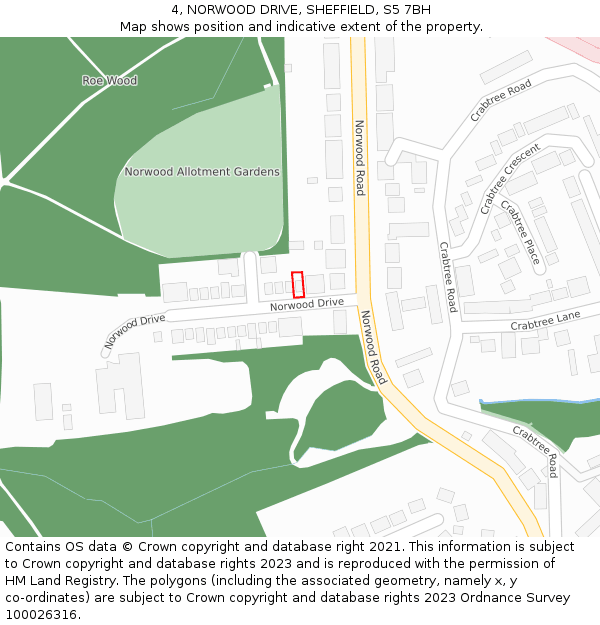 4, NORWOOD DRIVE, SHEFFIELD, S5 7BH: Location map and indicative extent of plot