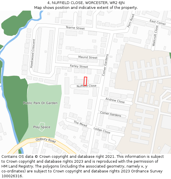4, NUFFIELD CLOSE, WORCESTER, WR2 6JN: Location map and indicative extent of plot