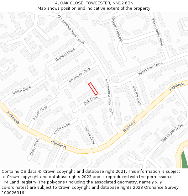 4, OAK CLOSE, TOWCESTER, NN12 6BN: Location map and indicative extent of plot