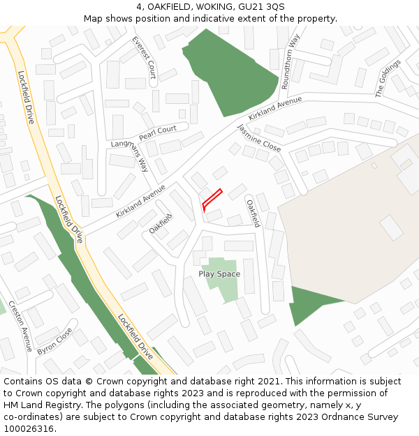 4, OAKFIELD, WOKING, GU21 3QS: Location map and indicative extent of plot