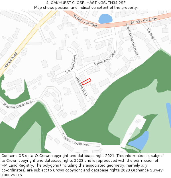 4, OAKHURST CLOSE, HASTINGS, TN34 2SE: Location map and indicative extent of plot