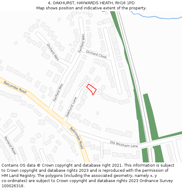 4, OAKHURST, HAYWARDS HEATH, RH16 1PD: Location map and indicative extent of plot