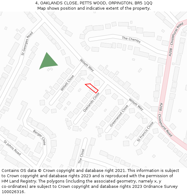 4, OAKLANDS CLOSE, PETTS WOOD, ORPINGTON, BR5 1QQ: Location map and indicative extent of plot