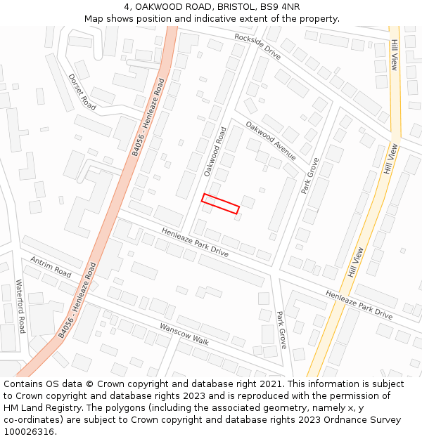 4, OAKWOOD ROAD, BRISTOL, BS9 4NR: Location map and indicative extent of plot