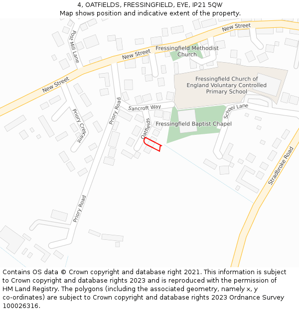 4, OATFIELDS, FRESSINGFIELD, EYE, IP21 5QW: Location map and indicative extent of plot