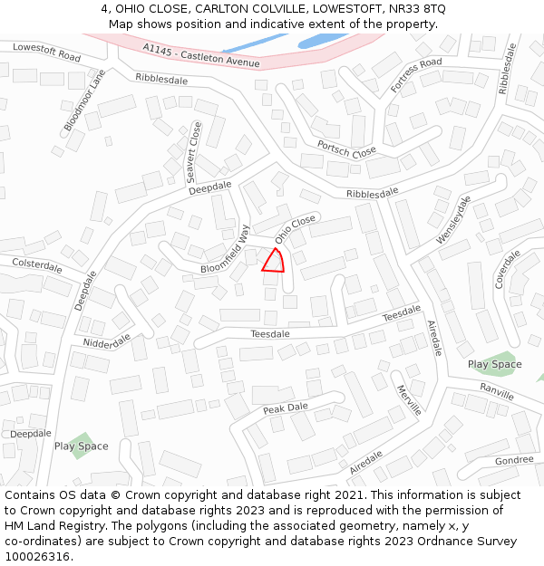4, OHIO CLOSE, CARLTON COLVILLE, LOWESTOFT, NR33 8TQ: Location map and indicative extent of plot