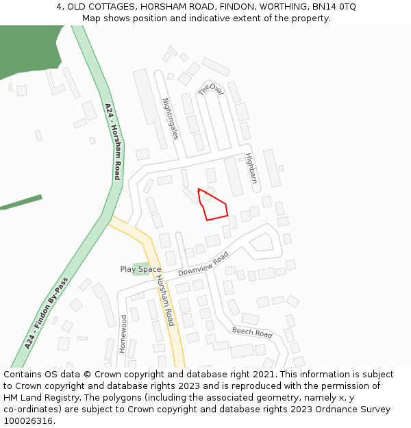 4, OLD COTTAGES, HORSHAM ROAD, FINDON, WORTHING, BN14 0TQ: Location map and indicative extent of plot