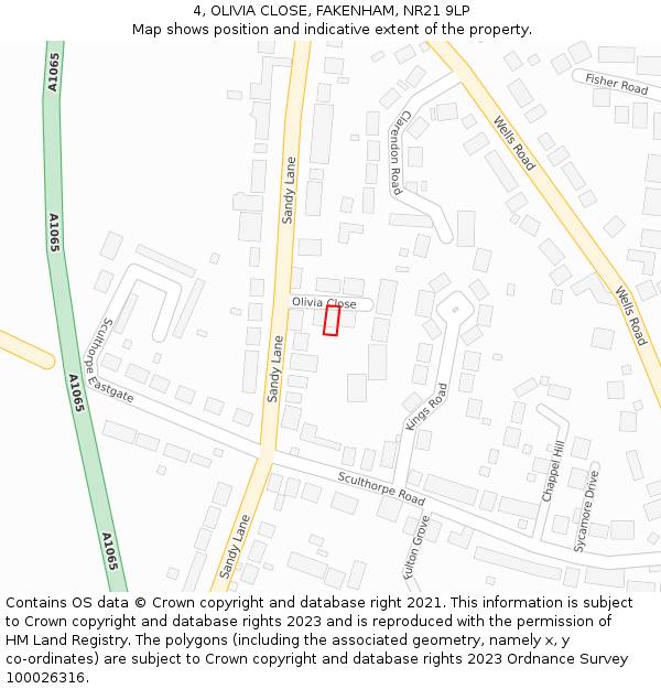 4, OLIVIA CLOSE, FAKENHAM, NR21 9LP: Location map and indicative extent of plot
