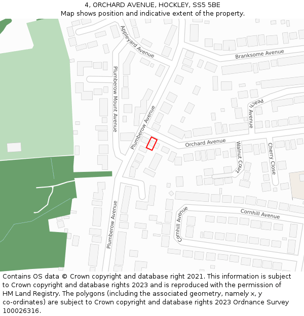 4, ORCHARD AVENUE, HOCKLEY, SS5 5BE: Location map and indicative extent of plot