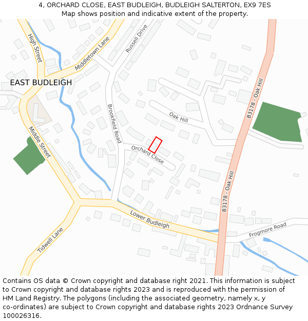 4, ORCHARD CLOSE, EAST BUDLEIGH, BUDLEIGH SALTERTON, EX9 7ES: Location map and indicative extent of plot