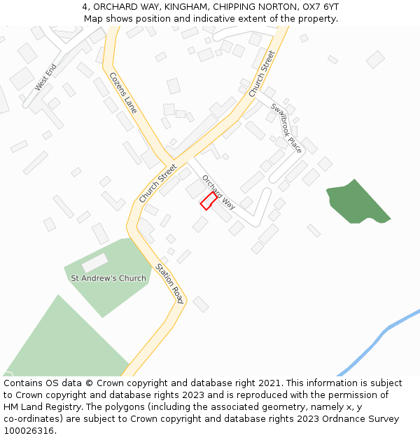 4, ORCHARD WAY, KINGHAM, CHIPPING NORTON, OX7 6YT: Location map and indicative extent of plot