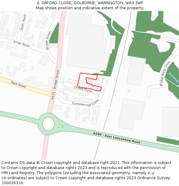 4, ORFORD CLOSE, GOLBORNE, WARRINGTON, WA3 3WP: Location map and indicative extent of plot