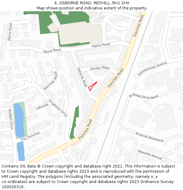 4, OSBORNE ROAD, REDHILL, RH1 2HX: Location map and indicative extent of plot