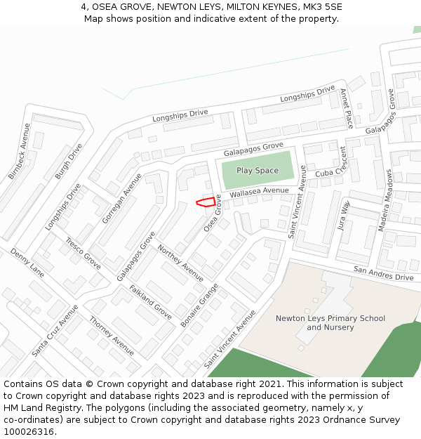 4, OSEA GROVE, NEWTON LEYS, MILTON KEYNES, MK3 5SE: Location map and indicative extent of plot