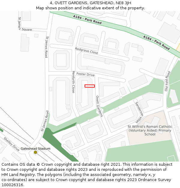 4, OVETT GARDENS, GATESHEAD, NE8 3JH: Location map and indicative extent of plot