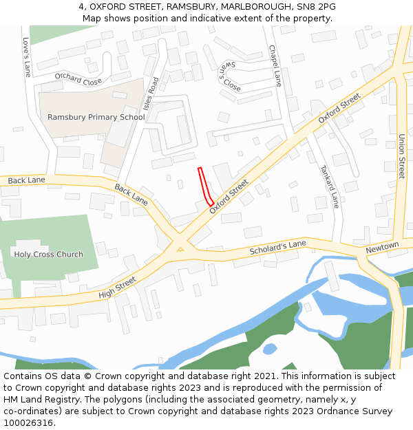 4, OXFORD STREET, RAMSBURY, MARLBOROUGH, SN8 2PG: Location map and indicative extent of plot