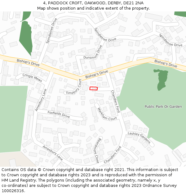 4, PADDOCK CROFT, OAKWOOD, DERBY, DE21 2NA: Location map and indicative extent of plot