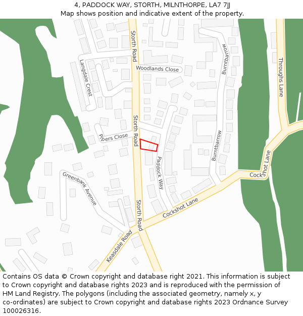 4, PADDOCK WAY, STORTH, MILNTHORPE, LA7 7JJ: Location map and indicative extent of plot