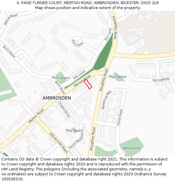 4, PAGE TURNER COURT, MERTON ROAD, AMBROSDEN, BICESTER, OX25 2LR: Location map and indicative extent of plot