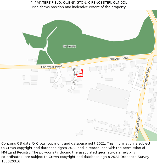 4, PAINTERS FIELD, QUENINGTON, CIRENCESTER, GL7 5DL: Location map and indicative extent of plot