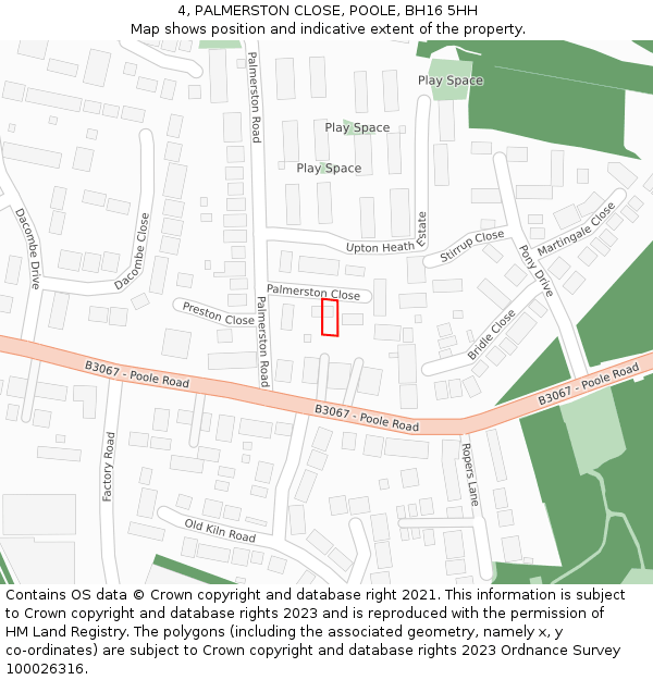 4, PALMERSTON CLOSE, POOLE, BH16 5HH: Location map and indicative extent of plot