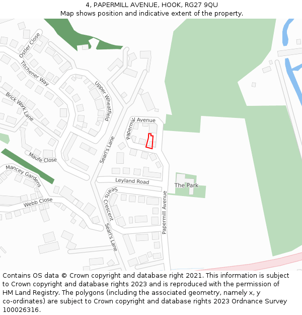 4, PAPERMILL AVENUE, HOOK, RG27 9QU: Location map and indicative extent of plot