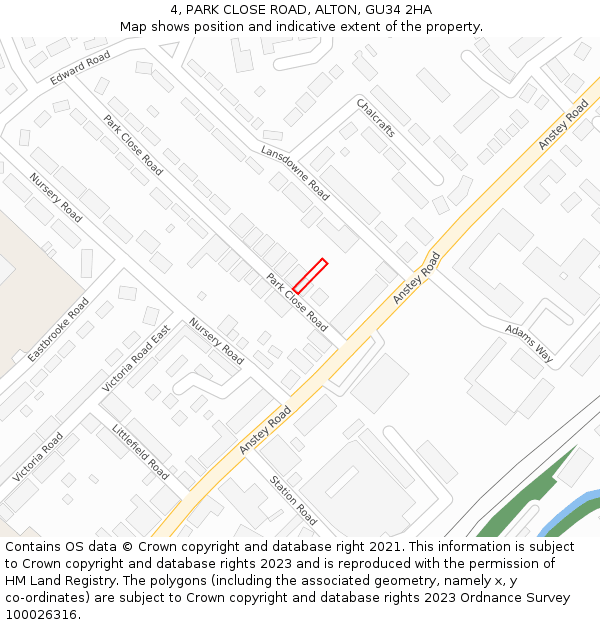 4, PARK CLOSE ROAD, ALTON, GU34 2HA: Location map and indicative extent of plot
