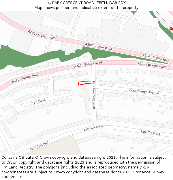 4, PARK CRESCENT ROAD, ERITH, DA8 3DX: Location map and indicative extent of plot