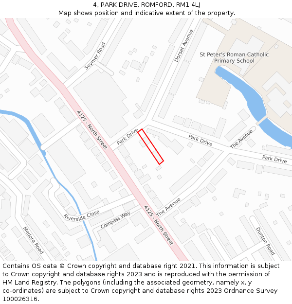 4, PARK DRIVE, ROMFORD, RM1 4LJ: Location map and indicative extent of plot