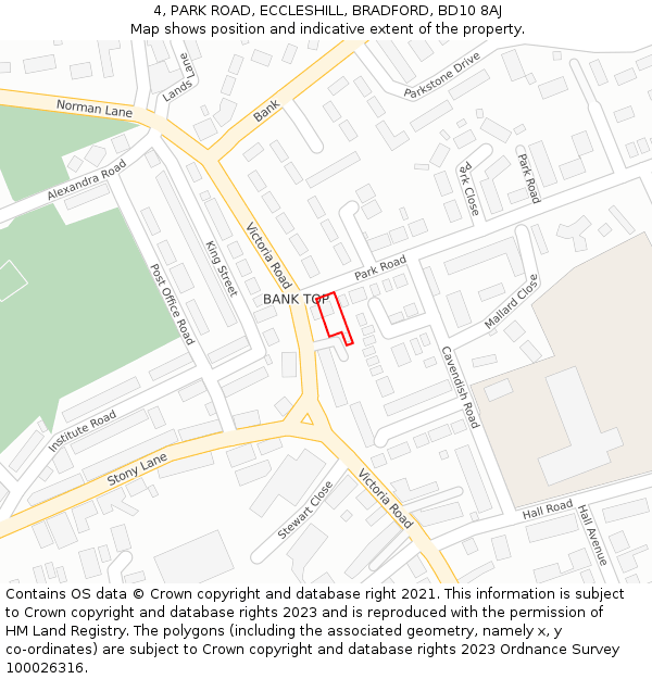 4, PARK ROAD, ECCLESHILL, BRADFORD, BD10 8AJ: Location map and indicative extent of plot