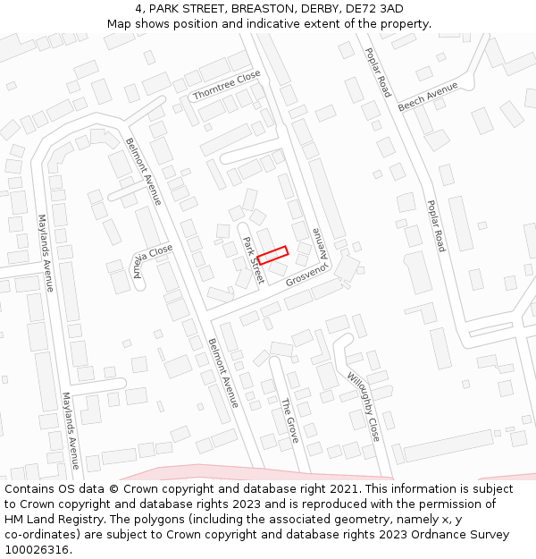 4, PARK STREET, BREASTON, DERBY, DE72 3AD: Location map and indicative extent of plot