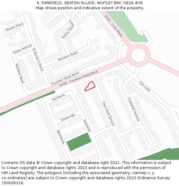 4, PARKFIELD, SEATON SLUICE, WHITLEY BAY, NE26 4HS: Location map and indicative extent of plot
