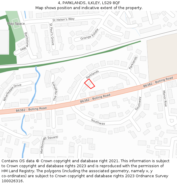 4, PARKLANDS, ILKLEY, LS29 8QF: Location map and indicative extent of plot