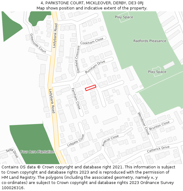 4, PARKSTONE COURT, MICKLEOVER, DERBY, DE3 0RJ: Location map and indicative extent of plot