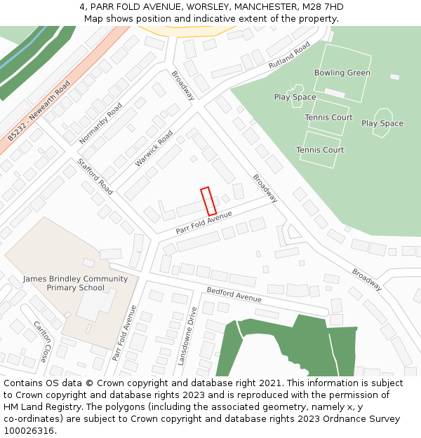 4, PARR FOLD AVENUE, WORSLEY, MANCHESTER, M28 7HD: Location map and indicative extent of plot