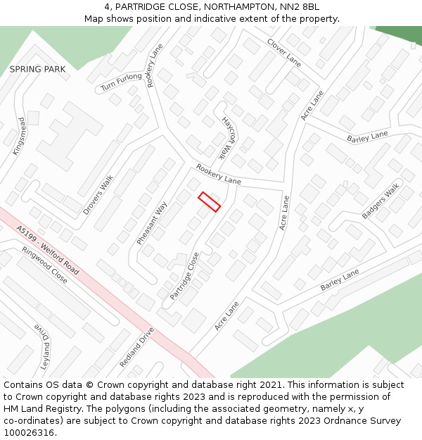 4, PARTRIDGE CLOSE, NORTHAMPTON, NN2 8BL: Location map and indicative extent of plot