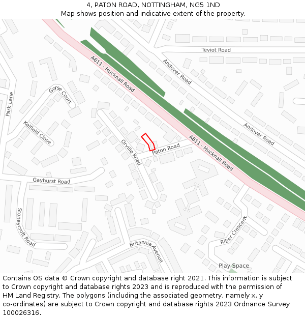 4, PATON ROAD, NOTTINGHAM, NG5 1ND: Location map and indicative extent of plot