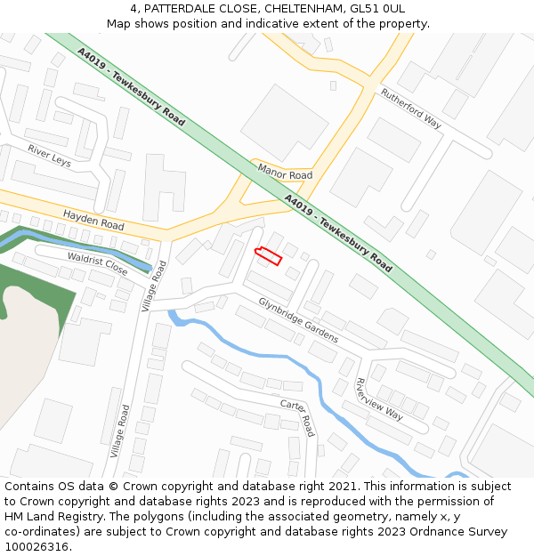 4, PATTERDALE CLOSE, CHELTENHAM, GL51 0UL: Location map and indicative extent of plot