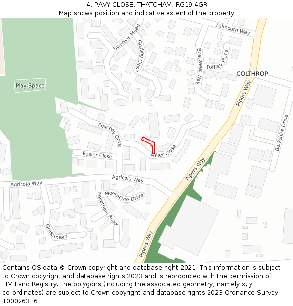 4, PAVY CLOSE, THATCHAM, RG19 4GR: Location map and indicative extent of plot