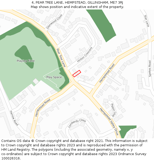4, PEAR TREE LANE, HEMPSTEAD, GILLINGHAM, ME7 3RJ: Location map and indicative extent of plot